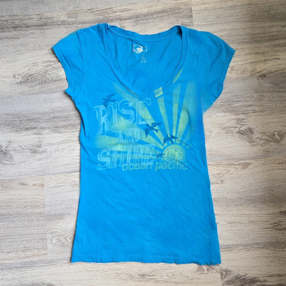 ( OP Ocean Pacific ) Rare Vintage "RISE AND SHINE" Tee
